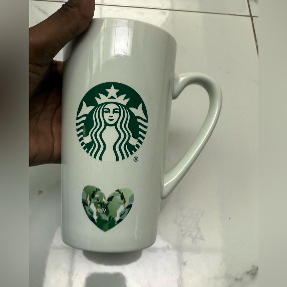 Starbucks Ceramic Mug with Green Logo and Heart